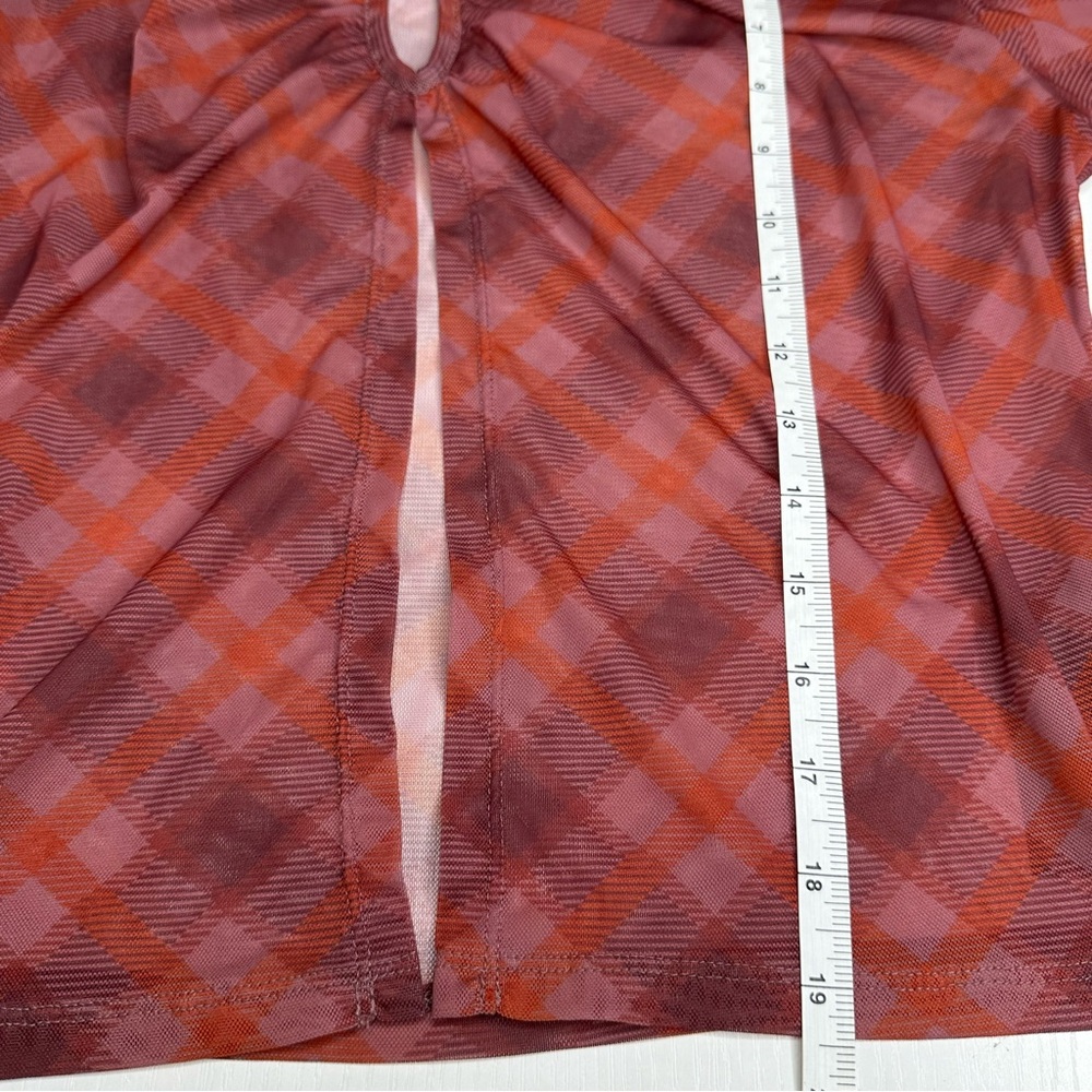 Nasty Gal Check Print Long Sleeve Mesh Top Size 10 - Picture 8 of 9